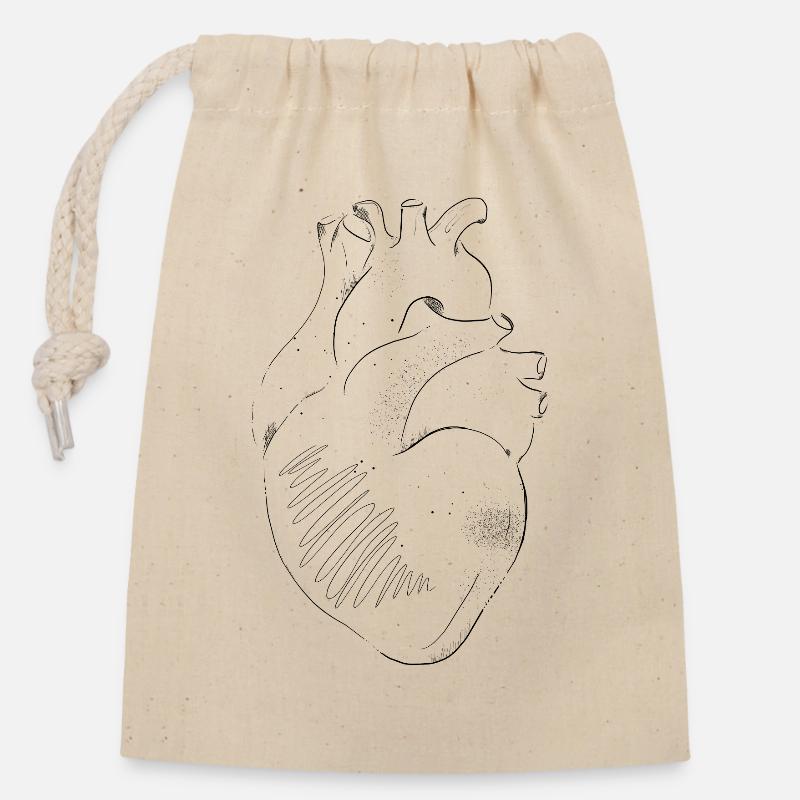Anatomie du Cœur - Sac cadeau en coton avec cordon (14 x 20 cm) - nature
