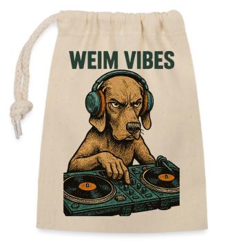 Weimaraner DJ: Retro Musik Design – Weim Vibes - Verschließbarer Geschenkbeutel aus Baumwolle (14x20cm) - Natur - Vorne