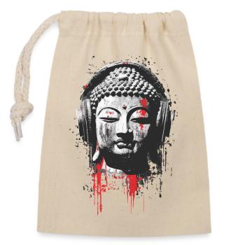Buddha mit Kopfhörern – Urban Meditation - Verschließbarer Geschenkbeutel aus Baumwolle (14x20cm) - Natur - Vorne