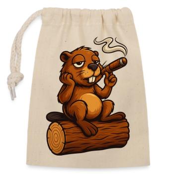 Castor refroidi avec un cigare - Sac cadeau en coton avec cordon (14 x 20 cm) - nature - Devant
