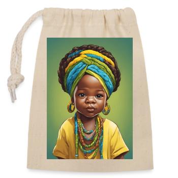 Afro-Porträt Kind in leuchtender Farbe - Verschließbarer Geschenkbeutel aus Baumwolle (14x20cm) - Natur - Vorne