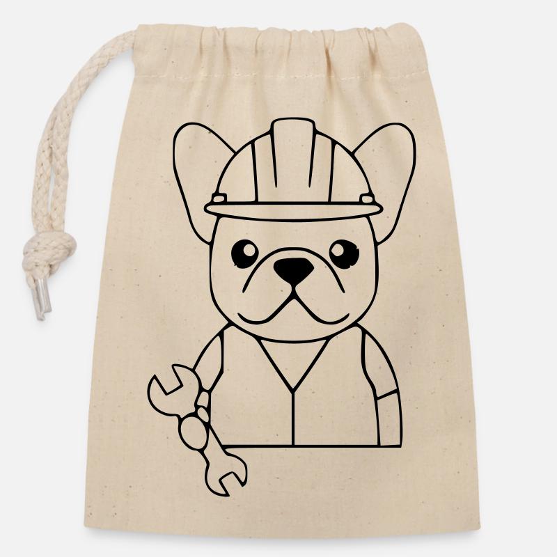 Frenchie Mechaniker Werkzeug - Verschließbarer Geschenkbeutel aus Baumwolle (14x20cm) - Natur