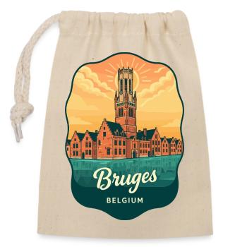 Insigne vintage du coucher de soleil de la tour du clocher de Bruges - Sac cadeau en coton avec cordon (14 x 20 cm) - nature - Devant