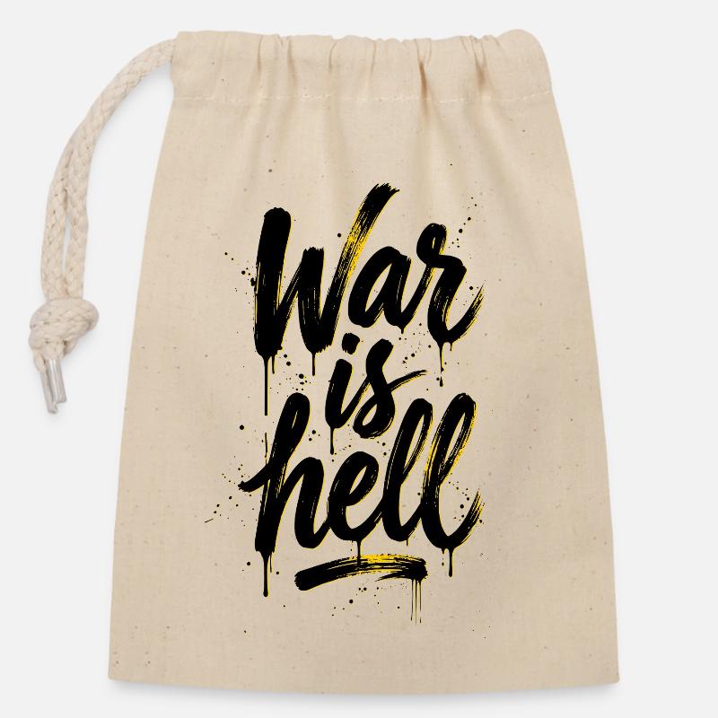Yellow Graffiti Brush Script on Black War is hell - Closable cotton gift bag (14x20cm) - nature