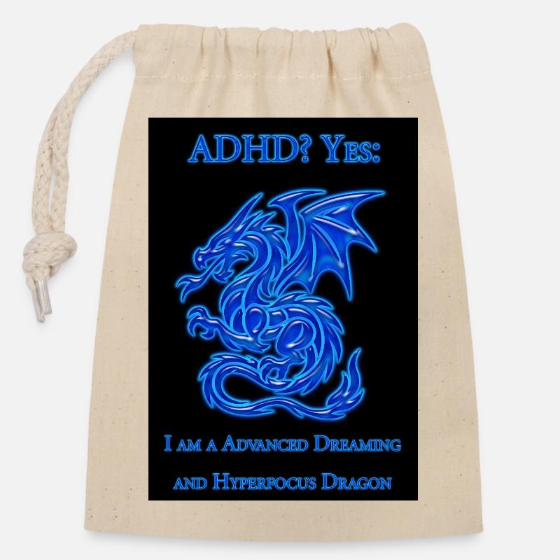 ADHD-Dragon - Verschließbarer Geschenkbeutel aus Baumwolle (14x20cm) - Natur