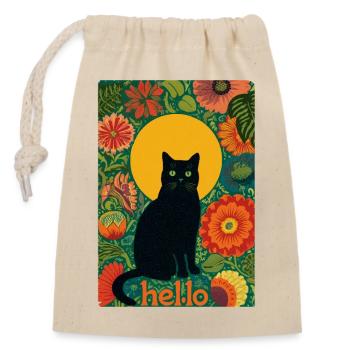 Sonnenkatze im Blütenwald - Verschließbarer Geschenkbeutel aus Baumwolle (14x20cm) - Natur - Vorne