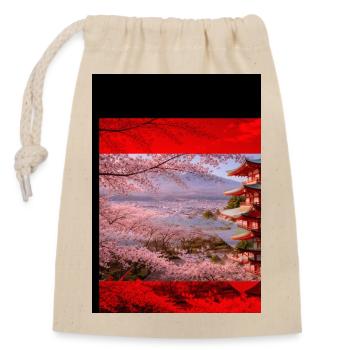 Cherry Blossom Pagoda Scene - Closable cotton gift bag (14x20cm) - nature - Front