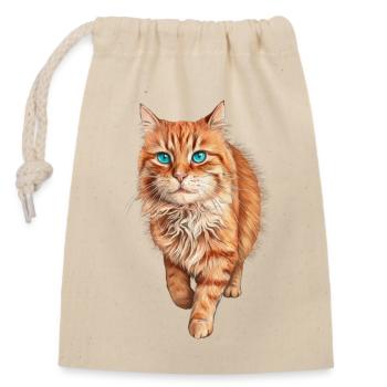 Chat Orange aux Yeux Bleus - Sac cadeau en coton avec cordon (14 x 20 cm) - nature - Devant