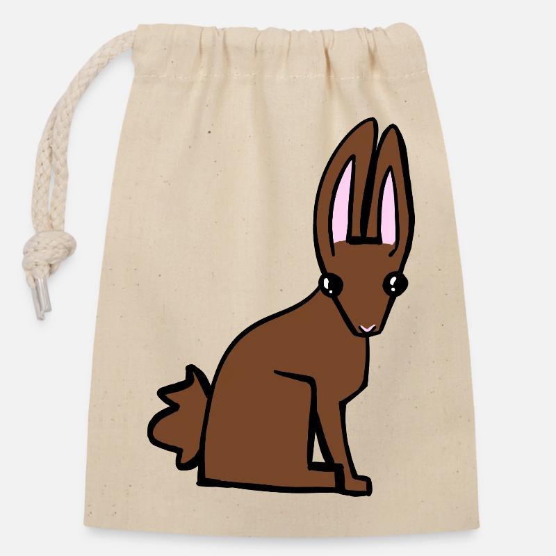 Lapin brun - Sac cadeau en coton avec cordon (14 x 20 cm) - nature