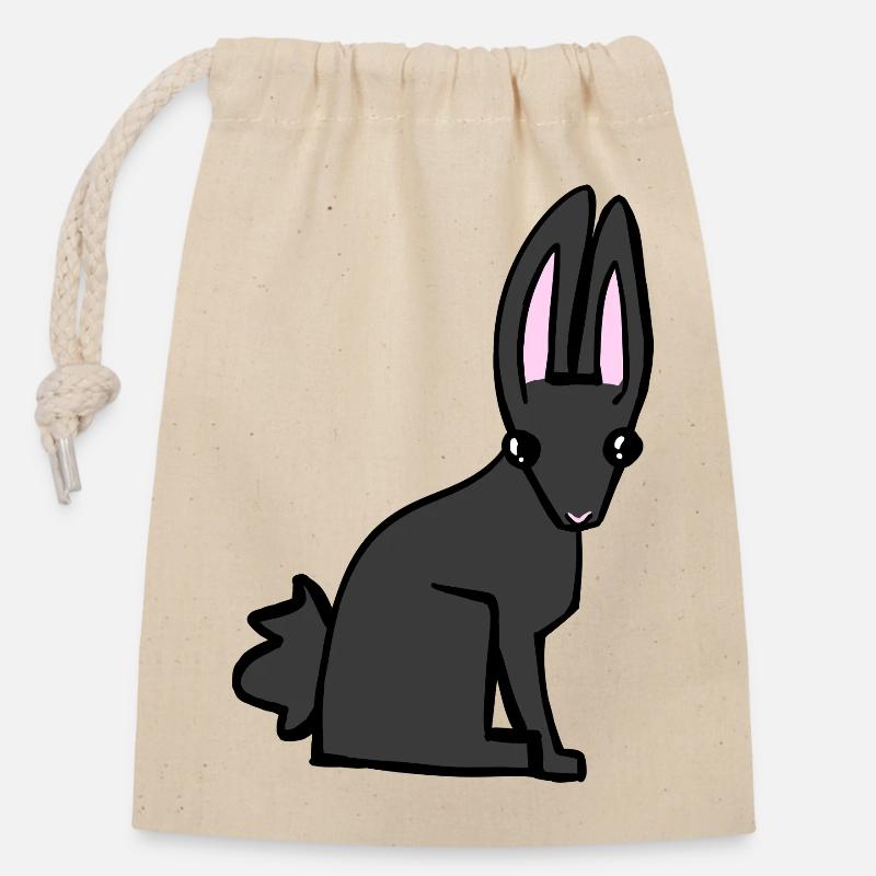 Lapin noir - Sac cadeau en coton avec cordon (14 x 20 cm) - nature