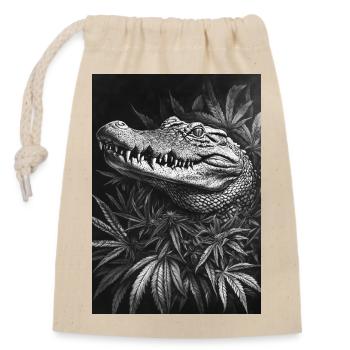 Krokodil im Hanfblattwald - Verschließbarer Geschenkbeutel aus Baumwolle (14x20cm) - Natur - Vorne