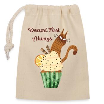 Dessert d’abord Toujours mignonne Chat Cupcake Nourriture drôle L - Sac cadeau en coton avec cordon (14 x 20 cm) - nature - Devant