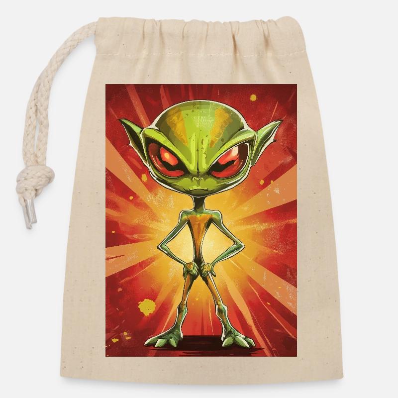 Petit extraterrestre sous la lumière de l’explosion - Sac cadeau en coton avec cordon (14 x 20 cm) - nature
