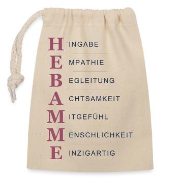 Hebamme Akrostichon – Herz & Hingabe Hell - Verschließbarer Geschenkbeutel aus Baumwolle (14x20cm) - Natur - Vorne
