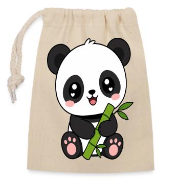 Panda Bambus Charm - Verschließbarer Geschenkbeutel aus Baumwolle (14x20cm) - Natur - Vorne