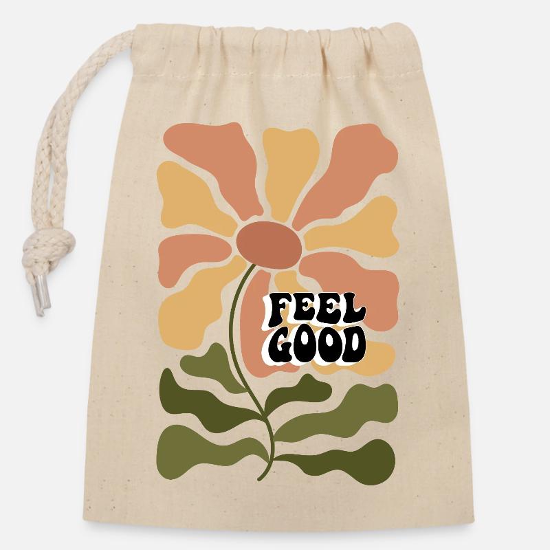 Feel Good Flower Rétro Psychedelia - Sac cadeau en coton avec cordon (14 x 20 cm) - nature