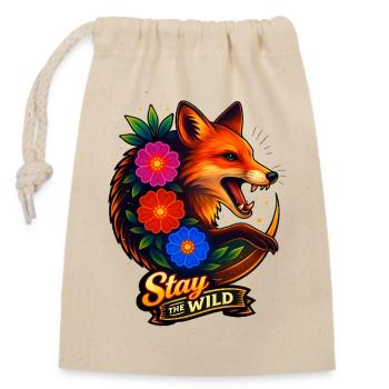Fox with flowers Stay wild - Closable cotton gift bag (14x20cm) - nature - Front