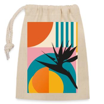Geometrische Paradiesvogelblume Retro Tropical Art - Verschließbarer Geschenkbeutel aus Baumwolle (14x20cm) - Natur - Vorne