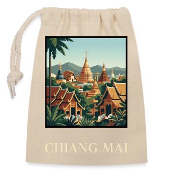 Temples de Chiang Mai au Golden Sunset Thaïlande - Sac cadeau en coton avec cordon (14 x 20 cm) - nature - Devant