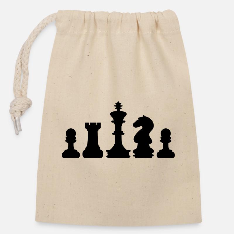 Schach - Verschließbarer Geschenkbeutel aus Baumwolle (14x20cm) - Natur
