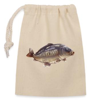 Spiegelkarpfenfischen-Design Realistischer Angler - Verschließbarer Geschenkbeutel aus Baumwolle (14x20cm) - Natur - Vorne