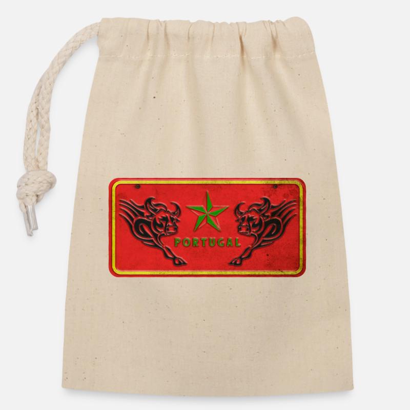 Portugal Stier Schild - Verschließbarer Geschenkbeutel aus Baumwolle (14x20cm) - Natur