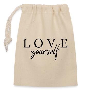 Love yourself T-Shirt typo par Clarissa Schwarz - Sac cadeau en coton avec cordon (14 x 20 cm) - nature - Devant
