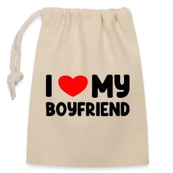 J’aime mon petit ami - Sac cadeau en coton avec cordon (14 x 20 cm) - nature - Devant