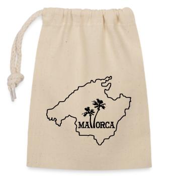 Karte von der Insel von Mallorca mit zwei Palmen - Verschließbarer Geschenkbeutel aus Baumwolle (14x20cm) - Natur - Vorne