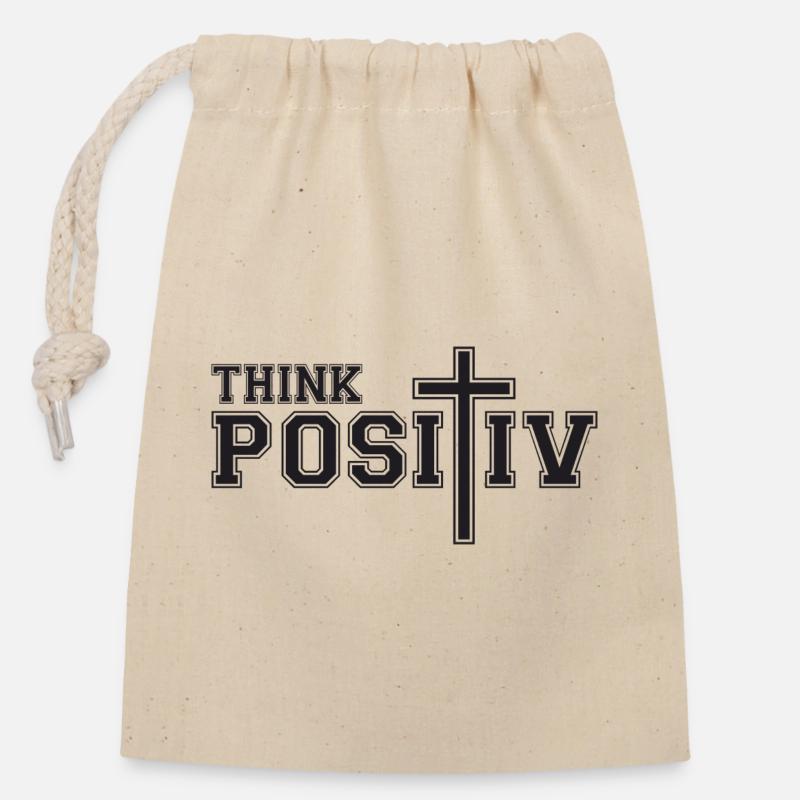 Penser positif - Sac cadeau en coton avec cordon (14 x 20 cm) - nature