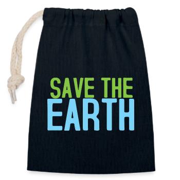 Sauvez la Terre - Sac cadeau en coton avec cordon (14 x 20 cm) - bleu marine - Devant