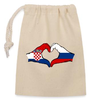 Croatia Russia heart shape with hands - Closable cotton gift bag (14x20cm) - nature - Front