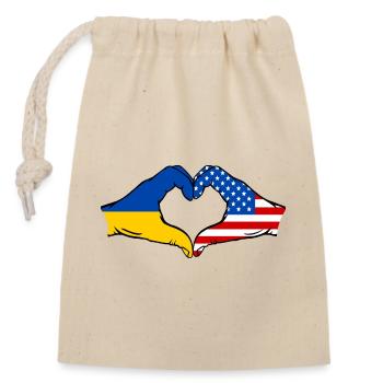 Ukraine USA Heart Shape with Hands - Closable cotton gift bag (14x20cm) - nature - Front