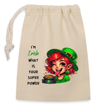 Je suis irlandais, quel est votre superpouvoir ? - Sac cadeau en coton avec cordon (14 x 20 cm) - nature - Devant