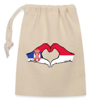 Serbie Indonésie Drapeau Mains Coeur - Sac cadeau en coton avec cordon (14 x 20 cm) - nature - Devant