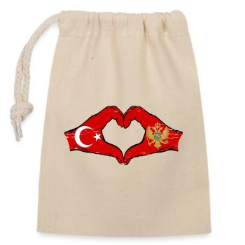 Türkei Montenegro Flagge Hände Herzform used - Verschließbarer Geschenkbeutel aus Baumwolle (14x20cm) - Natur - Vorne