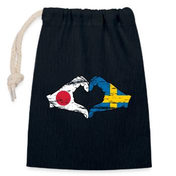 Japan Sweden hands heart shape used - Closable cotton gift bag (14x20cm) - navy - Front