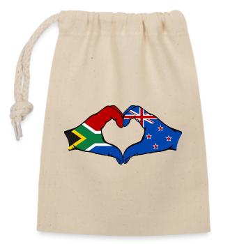 South Africa New Zealand Flag Hands Heart Shape - Closable cotton gift bag (14x20cm) - nature - Front