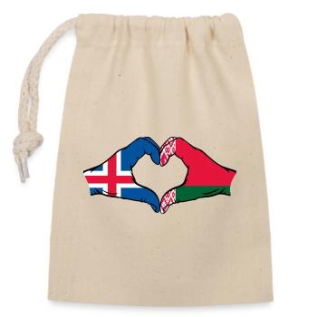 Island Belarus Flagge Hände Herzform - Verschließbarer Geschenkbeutel aus Baumwolle (14x20cm) - Natur - Vorne