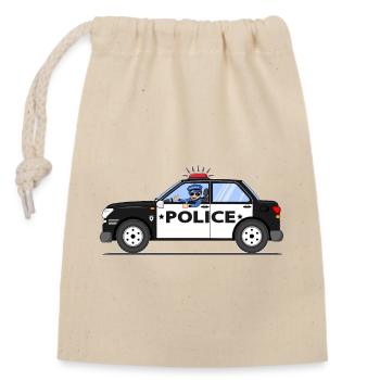 Polizeiauto mit Polizist Schwarz und Weiß - Verschließbarer Geschenkbeutel aus Baumwolle (14x20cm) - Natur - Vorne