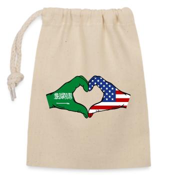Saudi Arabia USA Flag Hands Heart Shape - Closable cotton gift bag (14x20cm) - nature - Front