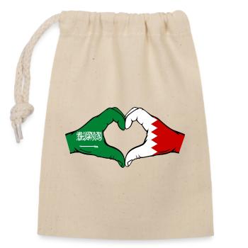Saudi Arabia Bahrain Flag Hands Heart Shape - Closable cotton gift bag (14x20cm) - nature - Front