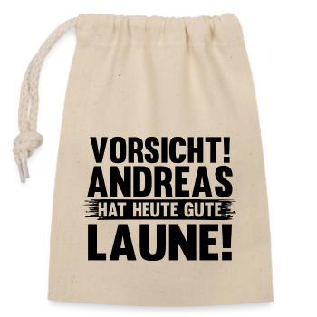 Vorname Andreas - Verschließbarer Geschenkbeutel aus Baumwolle (14x20cm) - Natur - Vorne