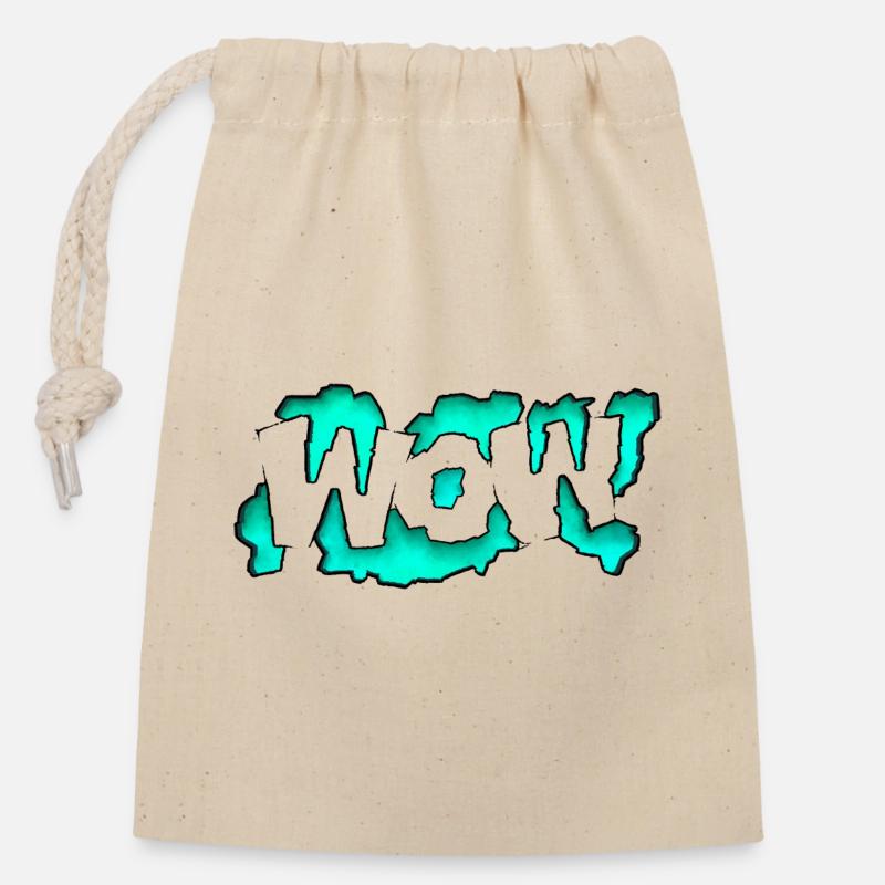 Graffity Text Art Wow! - Closable cotton gift bag (14x20cm) - nature