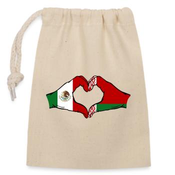 Mexiko Belarus Flagge Hände Herzform - Verschließbarer Geschenkbeutel aus Baumwolle (14x20cm) - Natur - Vorne