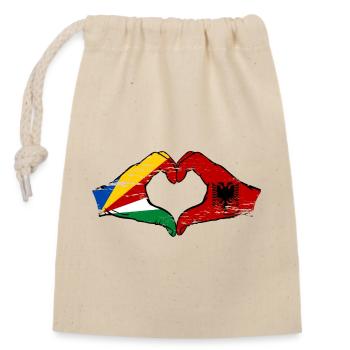 Seychellen Albanien Flagge Hände Herzform used - Verschließbarer Geschenkbeutel aus Baumwolle (14x20cm) - Natur - Vorne