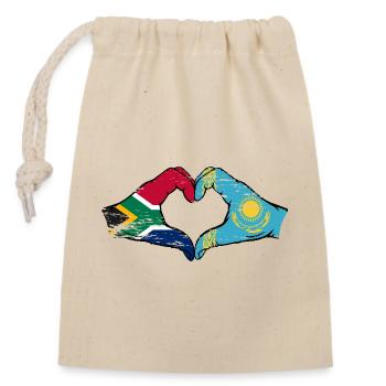 Afrique du Sud Kazakhstan drapeau mains forme de coeur utilisé - Sac cadeau en coton avec cordon (14 x 20 cm) - nature - Devant