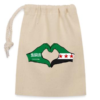 Saudi Arabia Syria Flag Hands Heart Shape - Closable cotton gift bag (14x20cm) - nature - Front