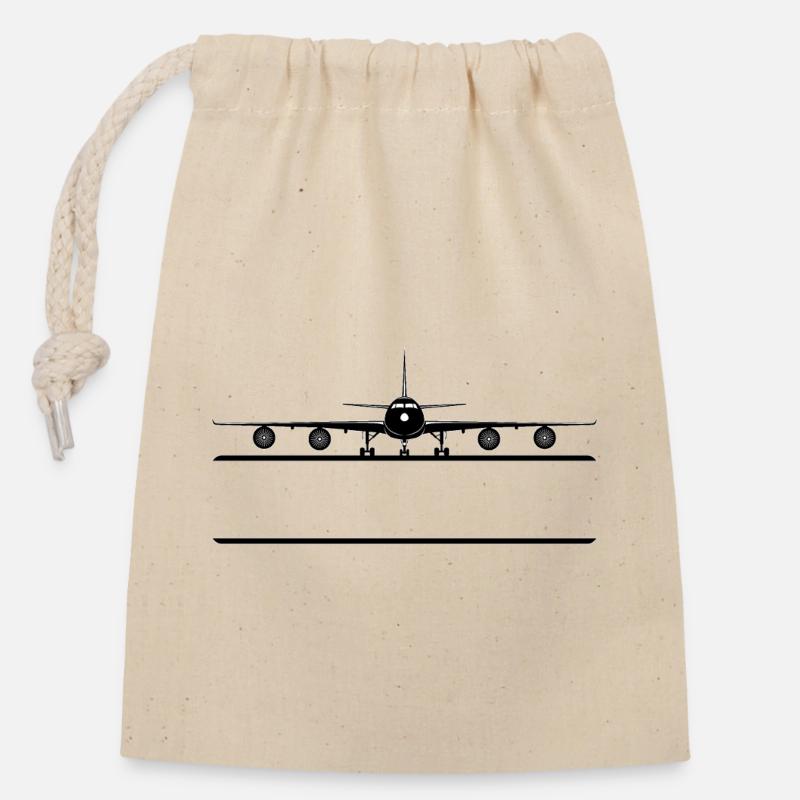 Étiquette nominative de l’avion - Sac cadeau en coton avec cordon (14 x 20 cm) - nature