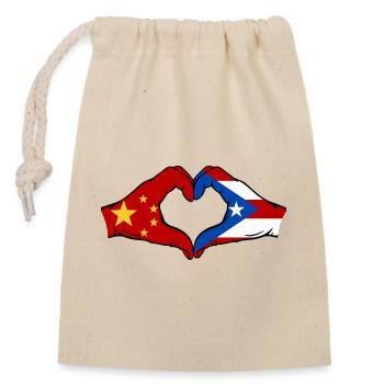 Chine Porto Rico Drapeau Mains Coeur Forme - Sac cadeau en coton avec cordon (14 x 20 cm) - nature - Devant